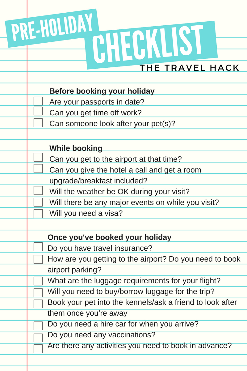 Your pre-holiday checklist: The stress-free way to start your holiday - The  Travel Hack