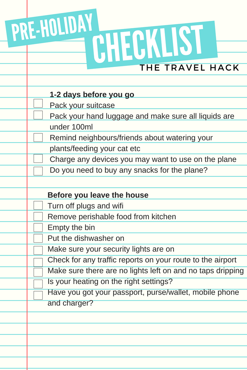 Pre-holiday checklist