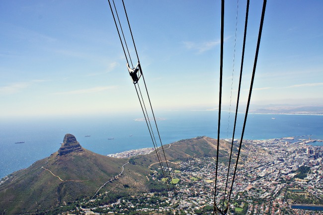 Taking the cable car up to Table Mountain South Africa