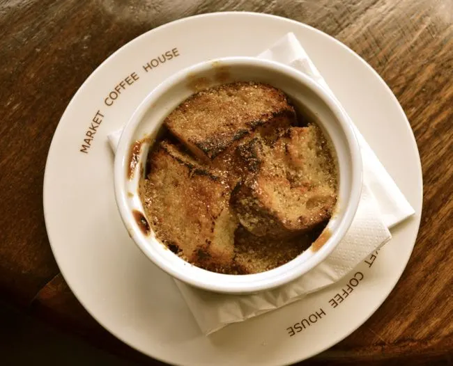 Banana bread pudding at the english restaurant