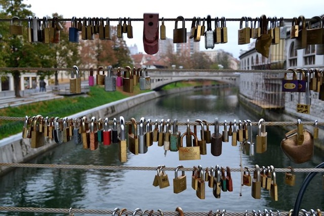 Love locks on the bridge in Ljubljana