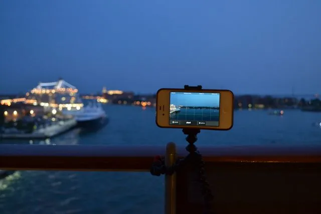 Making time lapse videos as we leave the port