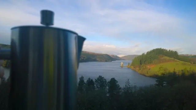 Coffee on the balcony at Lake Vyrnwy Hotel