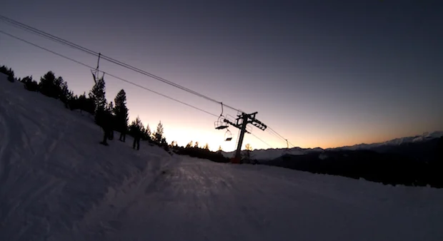 Sunset on the ski slopes in Spain