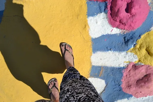 Walking along the yellow brick road at Salvation Mountain