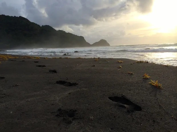 Black sand beach in Dominica