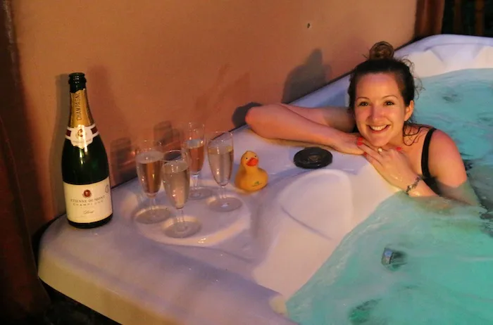 Champagne in the hot tub