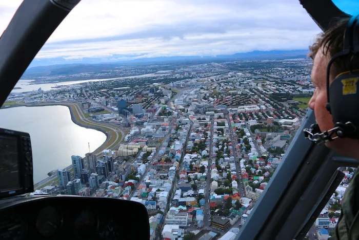Views over Reykjavik from a helicopter