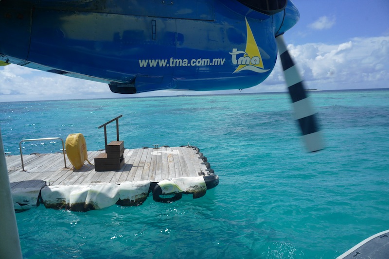 Taking a seaplane in the maldives