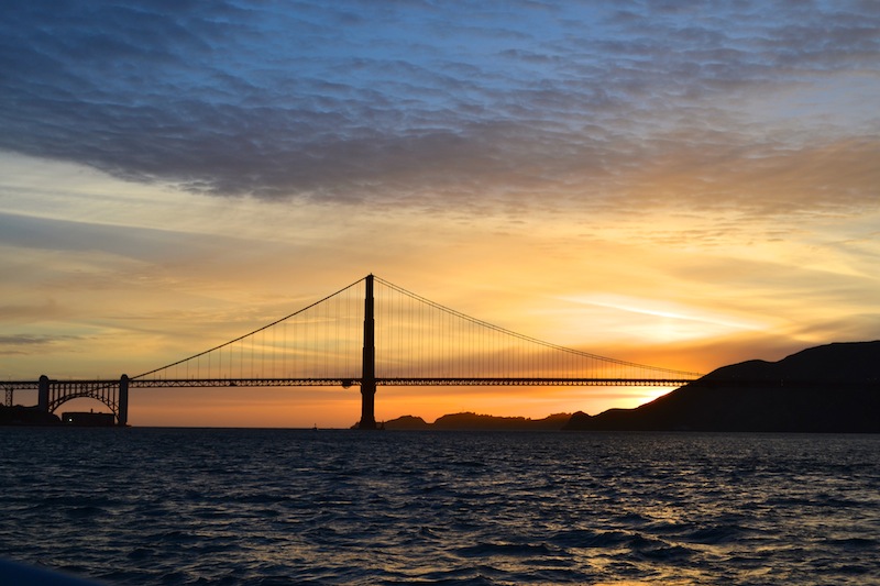 Sunset behind Golden Gate Bridge
