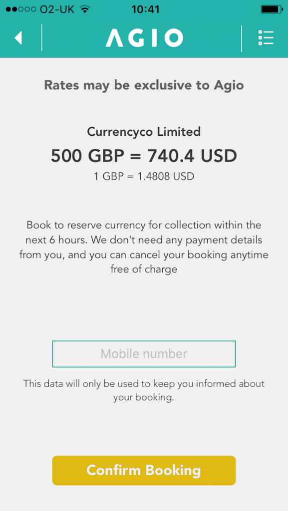 Agio currency exchange app