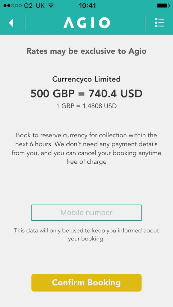 Agio currency exchange app