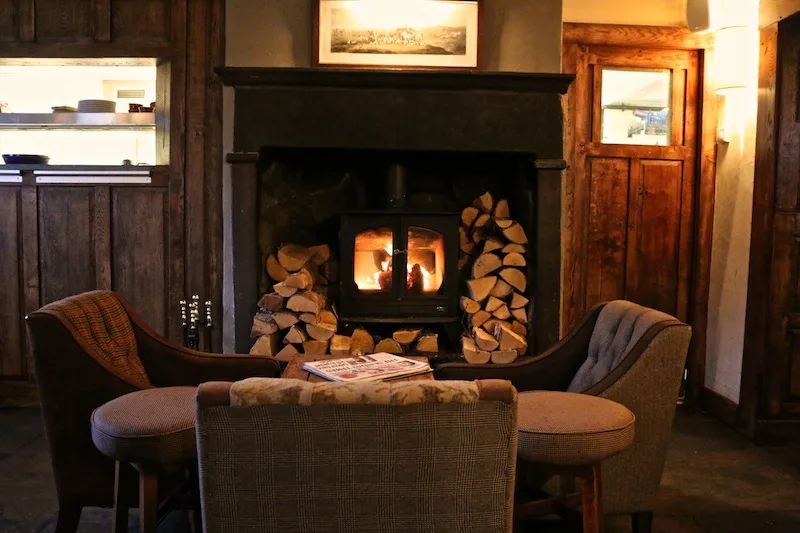 Roaring fire at Assheton Arms Hotel Review