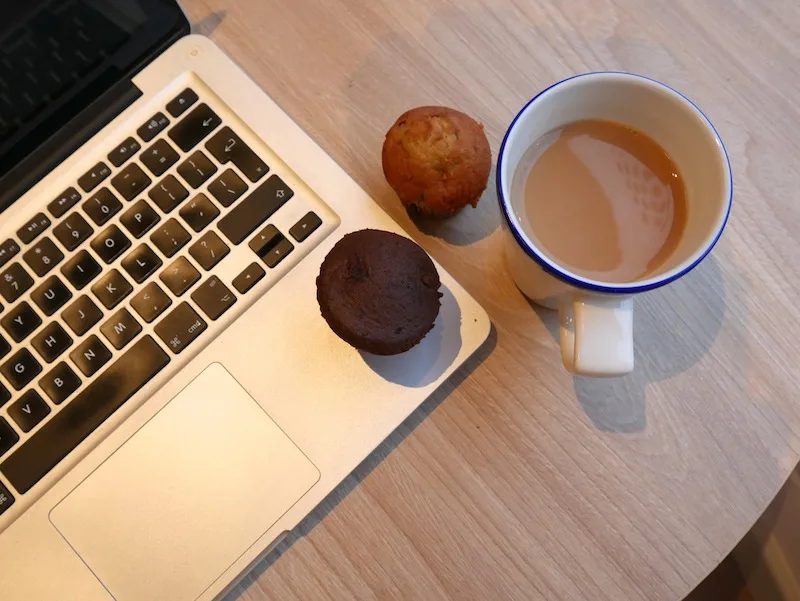 Tea and muffins at the Holiday Inn Express