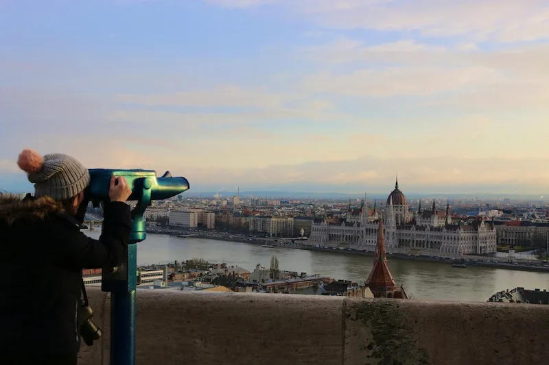 Through the binoculars at Fishermen's Bastion in Budapest