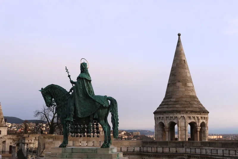 Turrets and statue at Fishermen's Bastion in Budapest