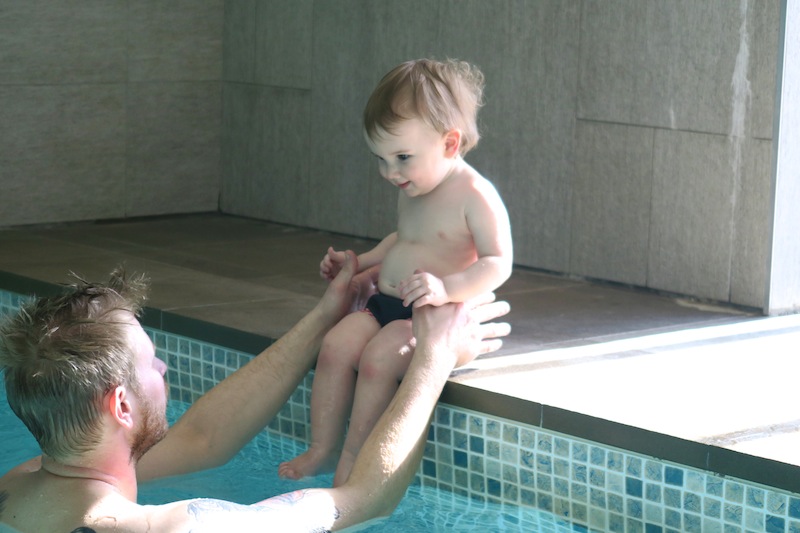Baby swimming at Hotel L'Aiguille Percee Tignes