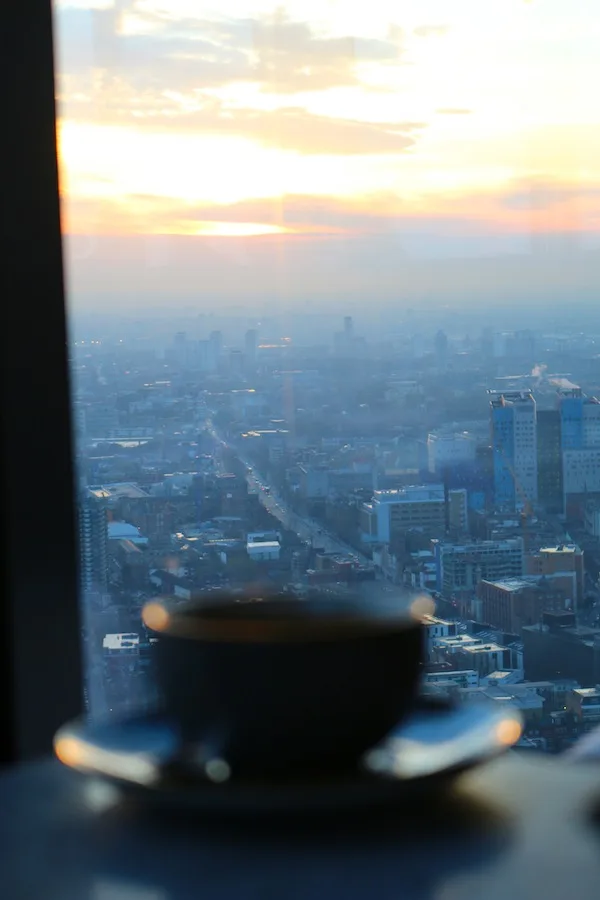 Duck and Waffle coffee and at sunrise