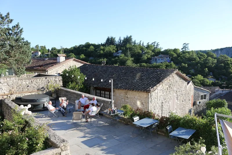 Drinks on the terrace at Chateau de Balazuc