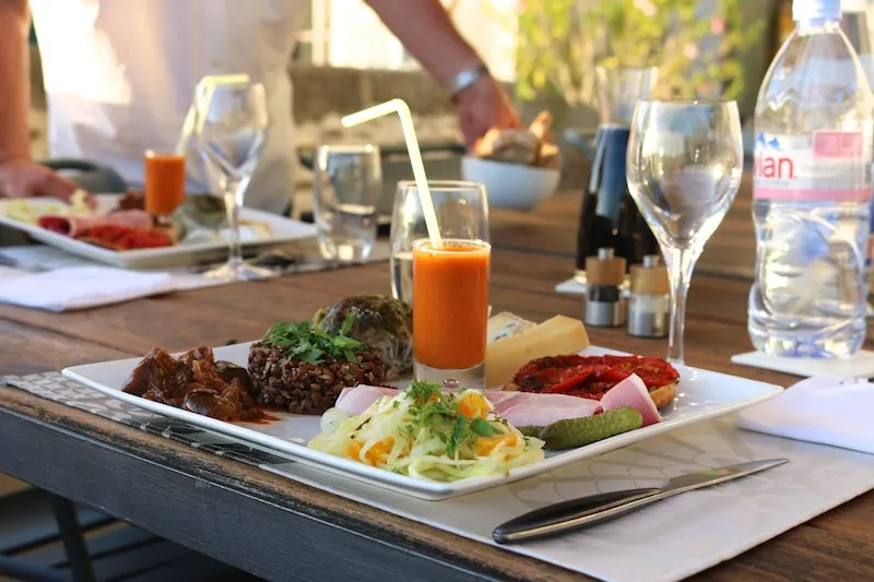 Salad platter at Chateau de Balazuc