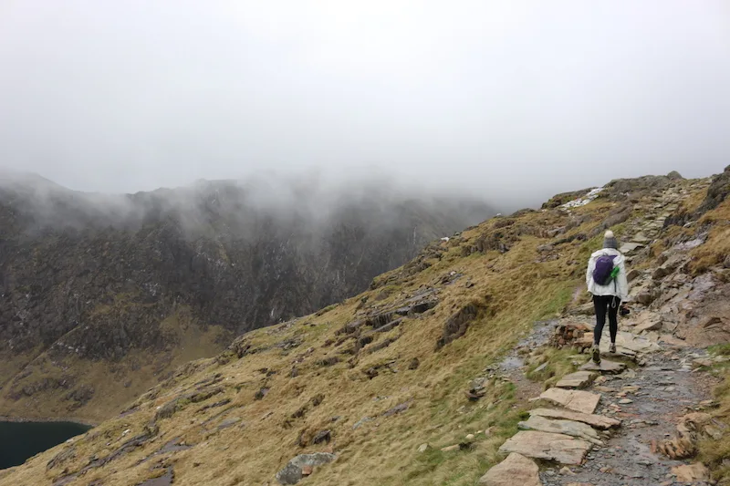 walking up the mountain.