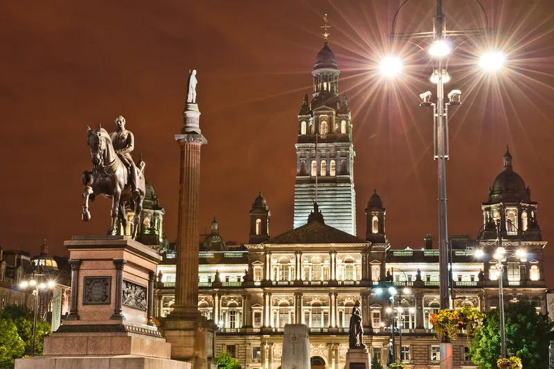 Glasgow buildings at night - The best places to eat and drink in Glasgow