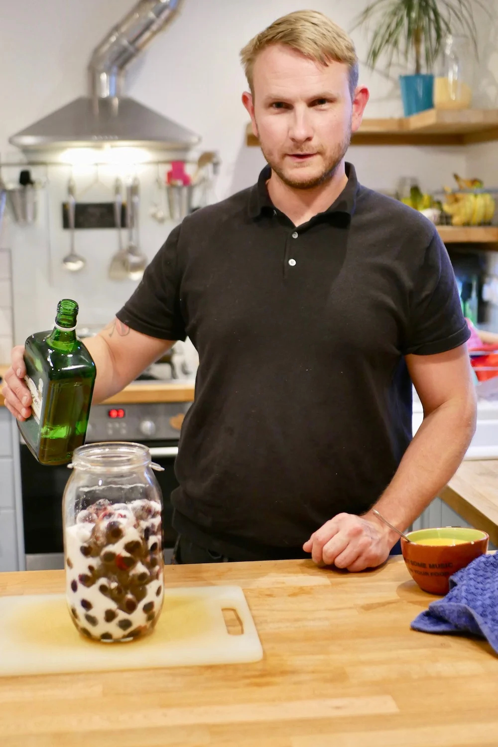 Making homemade damson gin