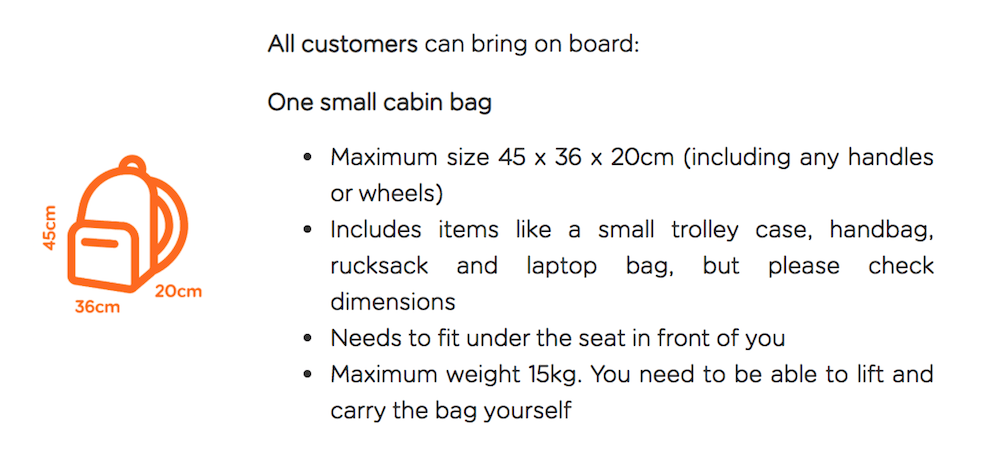 One small cabin store bag size