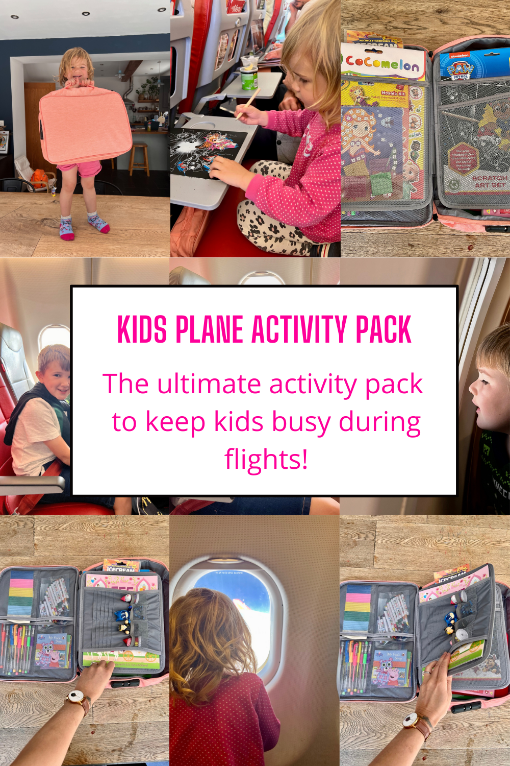 Binder of activities for kids on the plane