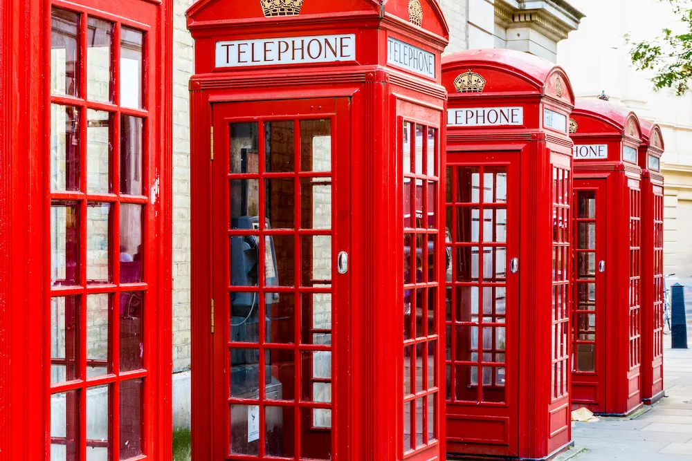Red phone boxes in London