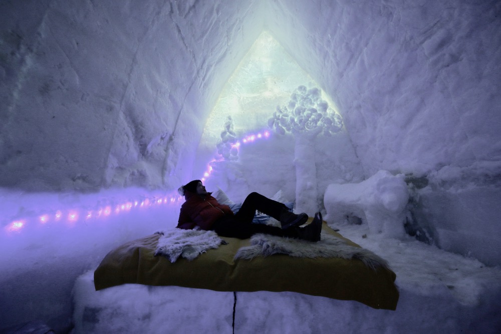 Going to bed in the Romania Ice Hotel